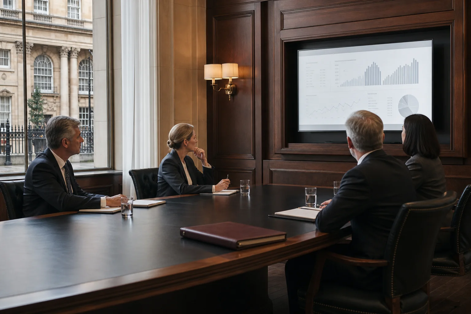 Independent fiduciary professionals reviewing an institutional oversight presentation